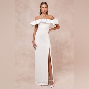 Sincerely Passionate White Ruffled Off-the-Shoulder Maxi Dress